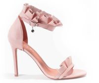 Badura Sandały damskie - szpilka i falbanki - rozmiar 37 - różowe skórzane