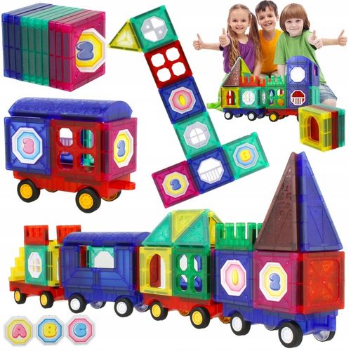 KLOCKI MAGNETYCZNE 3D Edukacyjne DUŻE PANELE Konstrukcyjne ZESTAW 72 el. na Arena.pl