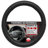 NAKŁADKA NA KIEROWNICĘ SKÓRZANA POKROWIEC CZARNA SKÓRA 6 KAWAŁKÓW 37-38 CM