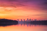 Warszawa Panorama miasta O zachodzie - plakat premium 60x40 cm