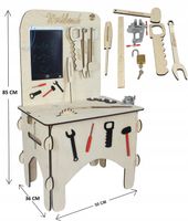 Drewniany warsztat majsterkowicza tablet kłódka imadło schowek piła POLSKI!