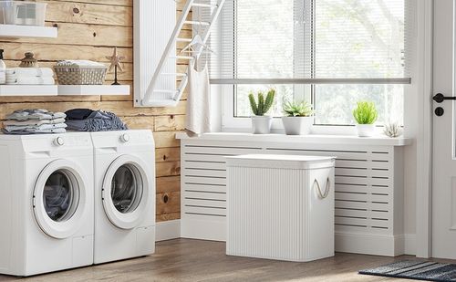 Kosz wolnostojący na pranie na bieliznę 150l biały bambusowy na Arena.pl