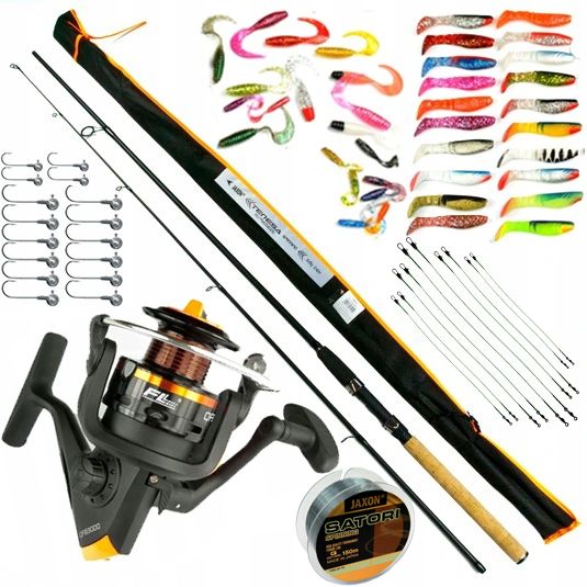ZESTAW wędkarski SPINNING jaxon WĘDKA 2,4m kołowrotek +58 elementów Z45 zdjęcie 1