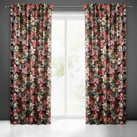 Zasłona gotowa na taśmie PEONIA 140x270 Eurofirany bordowa w kwiaty