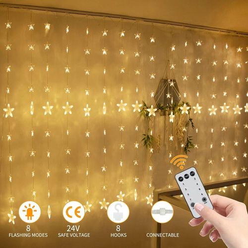 Kurtyny gwiazdowe 144 Łańcuchy świetlne LED na okno z zdalnym timerem na Arena.pl