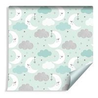 Tapeta Dla Dzieci - Chmurki, Gwiazdki i Śpiące Księżyce