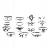 Srebrny ZESTAW PIERŚCIONKÓW RETRO PUNK BOHO 96