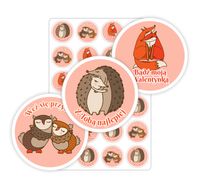 NAKLEJKI WALENTYNKI prezent upominek czekoladę kwiaty 24szt. 5cm