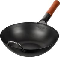 YOSUKATA Wok 30 cm Stal Węglowa Czarny Indukcja Gaz Stir-Fry Płaskie Dno