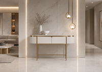Konsola glamour ecru złota Bueno z marmurem 140x36x86