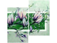 60X60CM ZEGAR SŁODYCZ MAGNOLII ZIELENI OBRAZ DREWNO ŚCIAN KWADRAT