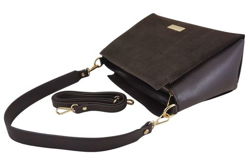 Torebka miejska z naturalnego zamszu i skóry - Brązowa ciemna na Arena.pl