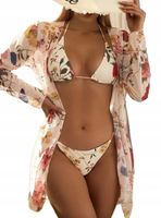 STRÓJ KĄPIELOWY BIKINI KIMONO KWIATY POLNE KOMPLET PLAŻOWY S