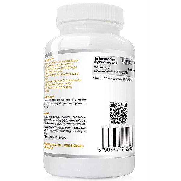 WITAMINA D3 800IU 20µg DLA DZIECI DO SSANIA 120tab zdjęcie 2