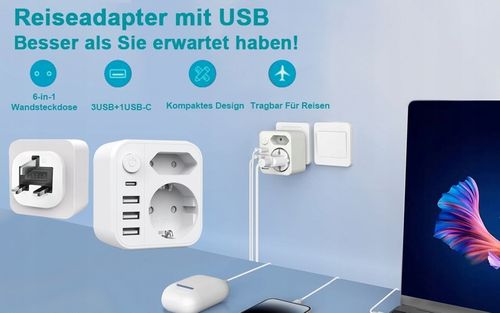 ŁADOWARKA TYP G Adapter podróżny 3USB+1USB-C, UK WTYCZKA na Arena.pl