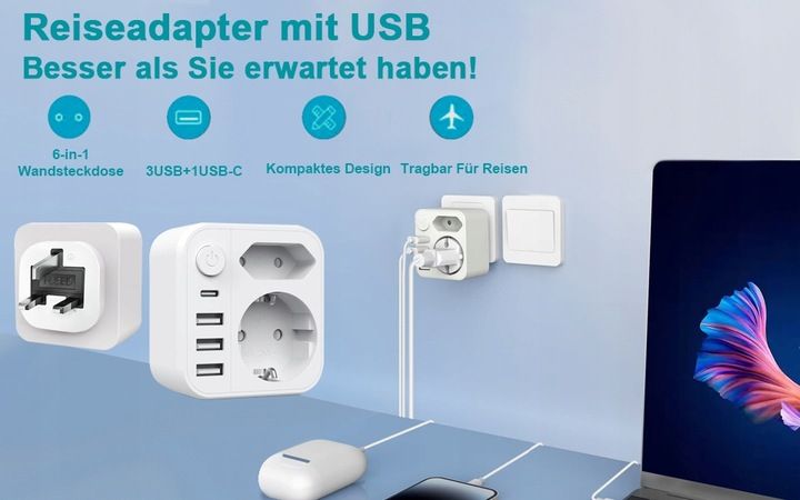 ŁADOWARKA TYP G Adapter podróżny 3USB+1USB-C, UK WTYCZKA zdjęcie 7