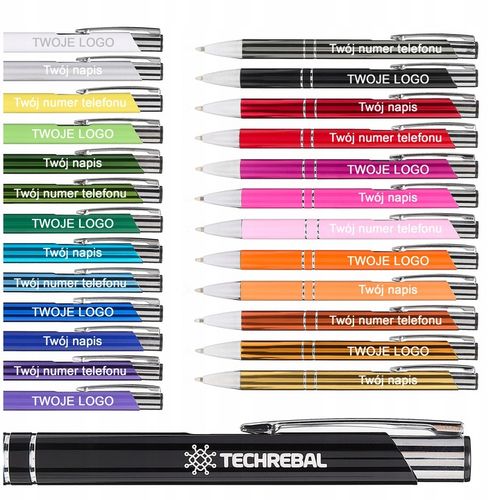 DŁUGOPISY REKLAMOWE Z GRAWEREM LOGO TWÓJ NAPIS CZARNY WKŁAD GRAWER 100 szt. na Arena.pl