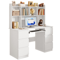 Biurko nowoczesne z nadstawką białe 6 szuflad półki biura pokoju pracy