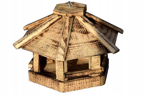 Domek dla ptaków sikorek KARMNIK z drewna OKRĄGŁY na Arena.pl