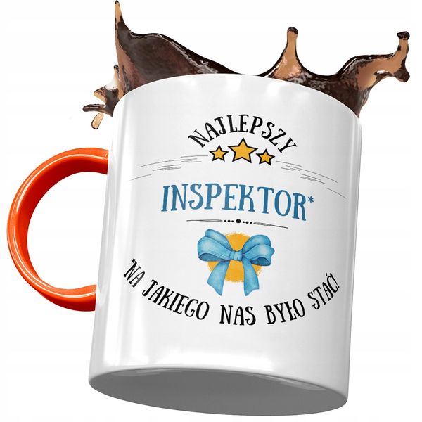 Kubek Pomarańczowy Dla Inspektora Na Jakiego Nas Z Nadrukiem Ze Zdjęciem zdjęcie 1