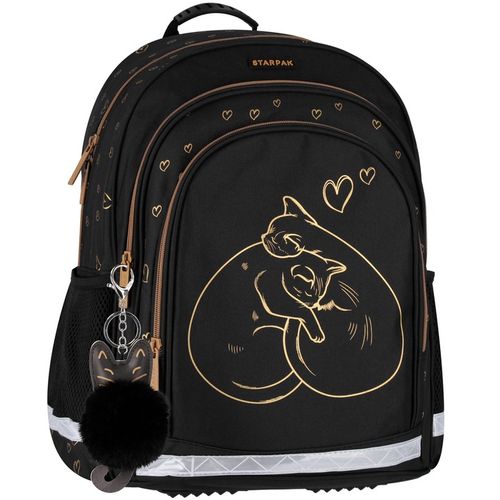 PLECAK TORNISTER SZKOLNY DLA DZIEWCZYNKI CZARNY ZŁOTY KOT KOTEK KLASA 1 3 na Arena.pl