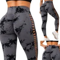 Legginsy damskie S/M push up marmurkowe wysoki stan modelujące fitness