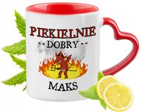 Dla Maksa Kubek Czerwony Z Uszkiem W Kształcie Serca Na Prezent Z Nadrukiem