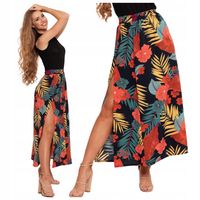 DŁUGA SPÓDNICA DAMSKA MAXI WZÓR KWIATY Z ROZCIĘCIEM ELEGANCKA MORAJ XXL