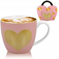 KUBEK RÓŻOWY SERCE DUŻY 460ML Z UCHEM UNIWERSALNY PORCELANA DO KAWY HERBATY