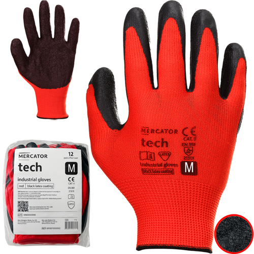 rękawice robocze mercator tech red+black latex - m - 12 par na Arena.pl