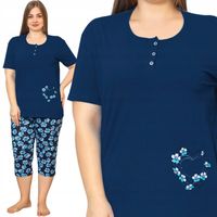 BAWEŁNIANA PIŻAMA DAMSKA DUŻE ROZMIARY KRÓTKI RĘKAW SPODNIE 3/4