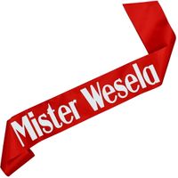 Mister Wesela - czerwona szarfa z białym nadrukiem