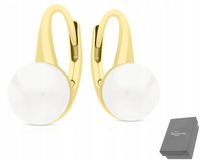 ZŁOTE KOLCZYKI z PERŁĄ WISZĄCE DAMSKIE SREBRO pr. 925