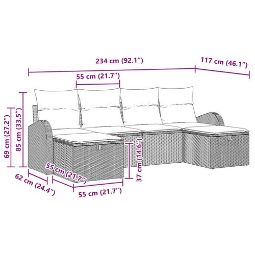 Zestaw Sof na Ogród 6 pcs Czarny i kremowy 234 x 117 x 85 cm na Arena.pl