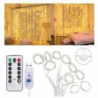 KURTYNA ŚWIETLNA kurtyna LED 3x3m 300 LED USB pilot+ haczyki CIEPŁY BIAŁY