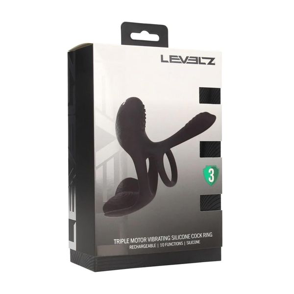 Triple Motor Vibrating Silicone Cockring - Black zdjęcie 2
