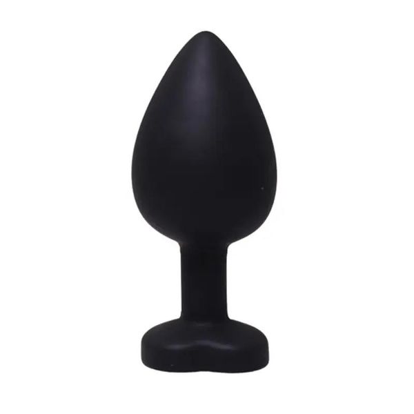 Medium Black Silicone Anal Plug With A Heart And A Diamond zdjęcie 2