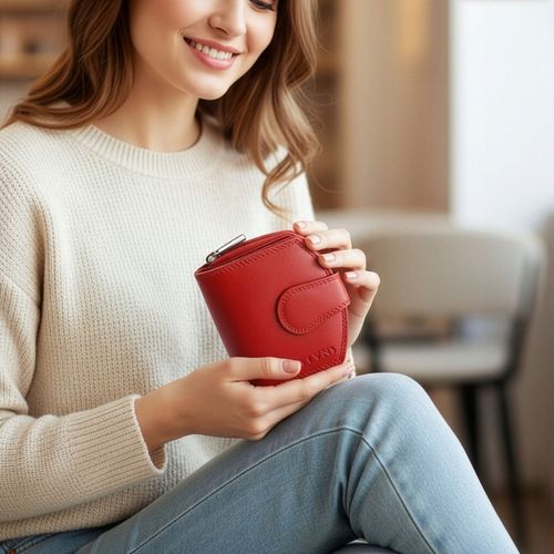 Portfel Damski Skórzany STEVENS Mały Czerwony Zapinany Portmonetka RFID na Arena.pl