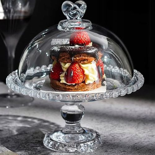 PATERA SZKLANA Z KLOSZEM I NÓŻKĄ 19,5CM NA CIASTO DESER SERY DO SERWOWANIA na Arena.pl