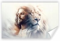 Fototapeta PREMIUM STRUKTURA ZMYWALANA POD WYMIAR Lew i Jezus