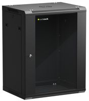 Szafa wisząca RACK 19" 15U, 450mm, Netrack F-Line, czarna, drzwi szklane
