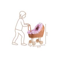 LULU WIKLINOWY WÓZEK DLA LALEK Z POŚCIELĄ 55X33 H57 CM