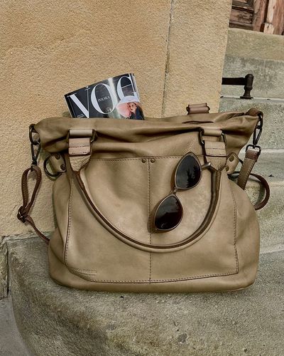 Torebka skórzana XL shopper vintage bag z kieszeniami vera pelle - MARCO MAZZINI beż taupe na Arena.pl