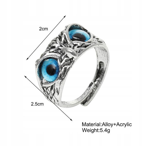 SREBRNY PIERŚCIONEK SOWA REGULOWANY OCZY niebieski zdjęcie 5