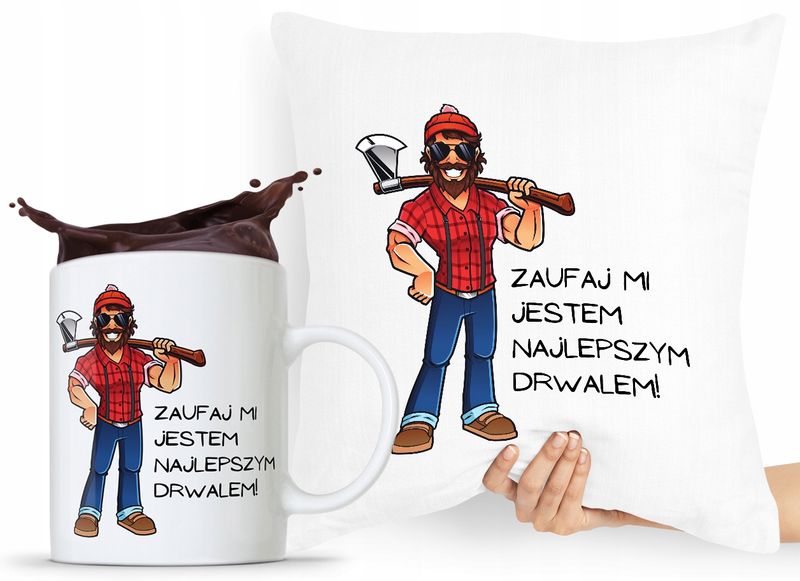 Zestaw Poduszka + Kubek Dla Drwala Prezent Z Nadrukiem Ze Zdjęciem zdjęcie 1