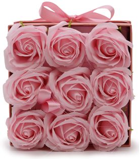Mydlany Flower Box - 9 Różowych Róż w Kwadratowym Pudełku