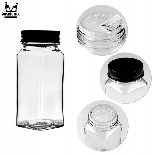 12x SZKLANE POJEMNIKI na PRZYPRAWY SŁOICZKI 120 ML PROSTOKĄTNE z SITKIEM na Arena.pl