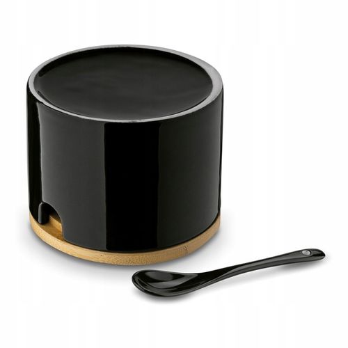 Czarna CUKIERNICA +ŁYŻECZKA pojemnik na CUKIER z bambusową POKRYWKĄ 350ml na Arena.pl