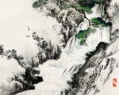 Plakat 50x40cm Waterfall, Kōno Bairei Japoński Vintage do Salonu