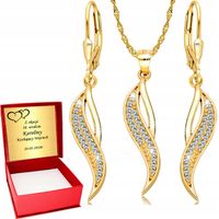 Złoty Komplet 925 Wiszące Kolczyki Łańcuszek